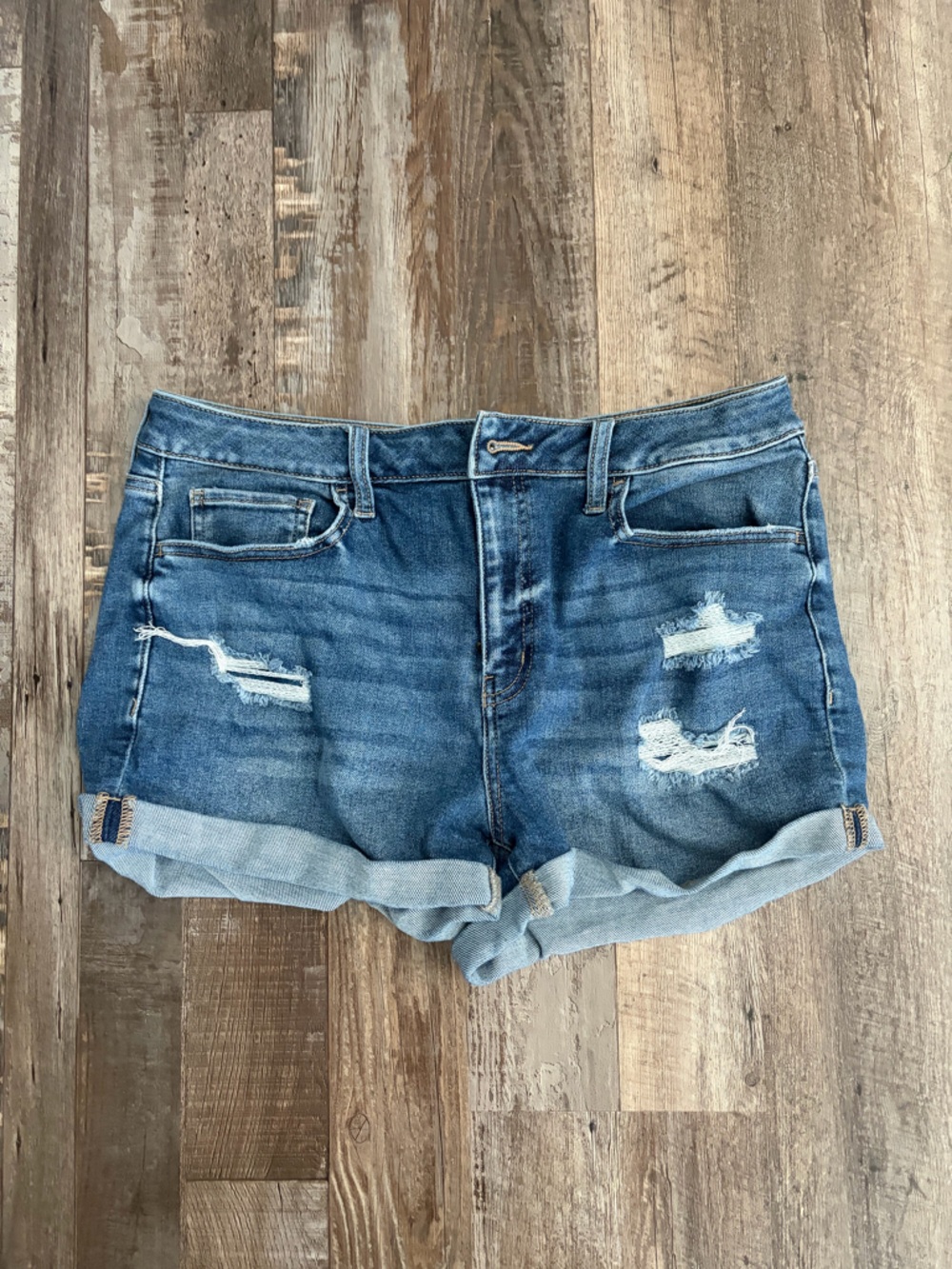 SO Distressed Denim Rolled Cuff Shorts - Blue